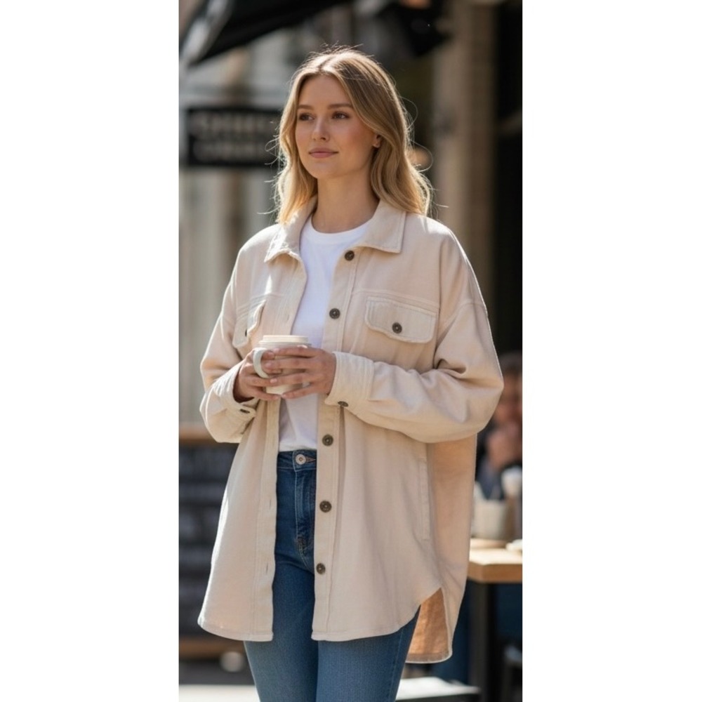Free People Ruby Jacket Oversized Fleece Shacket Cream Beige OB1468375 Womens M